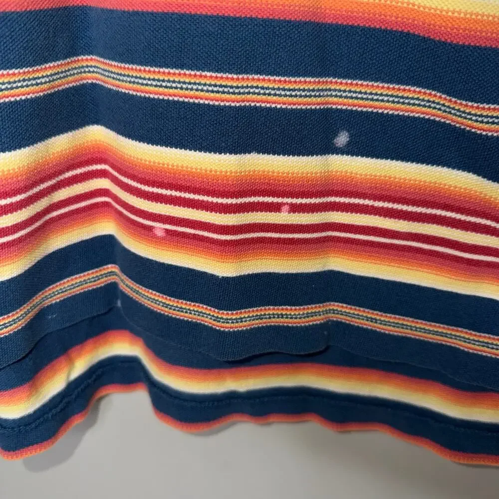 Polo Ralph Lauren Mens Size XL Blue Yellow Orange Stripe Short Sleeve Polo Shirt